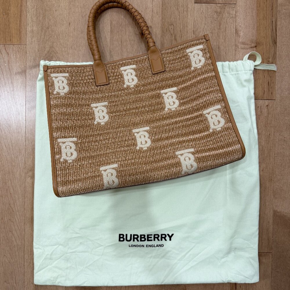 Burberry Freya Raffia Monogram Tote - Medium